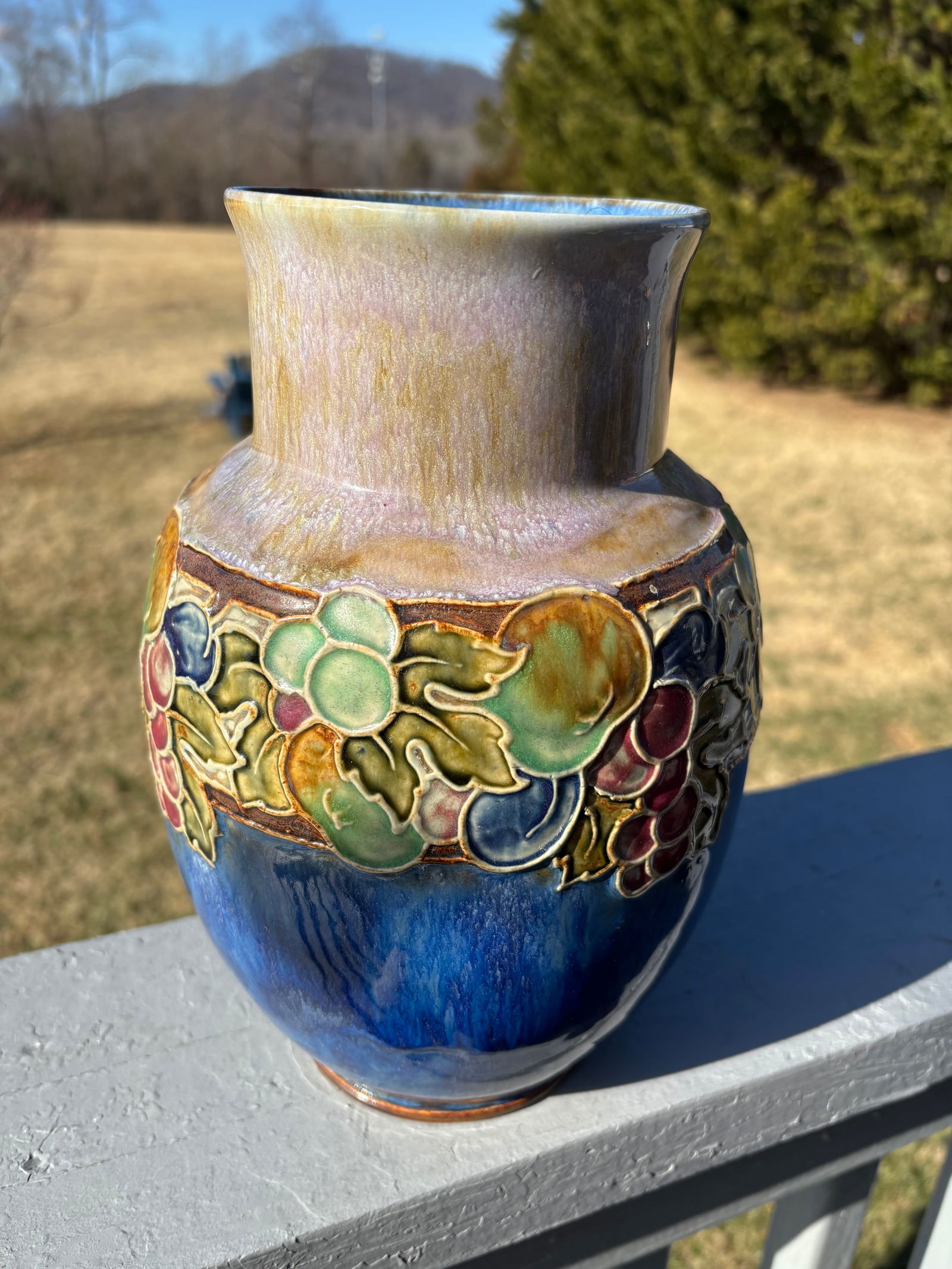 Royal Doulton England - Late 19th C. Floral Relief Stoneware 10" Vase - 5