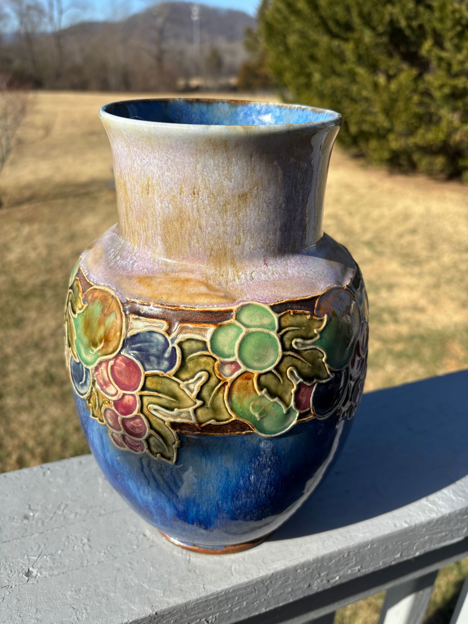 Royal Doulton England - Late 19th C. Floral Relief Stoneware 10" Vase - 6