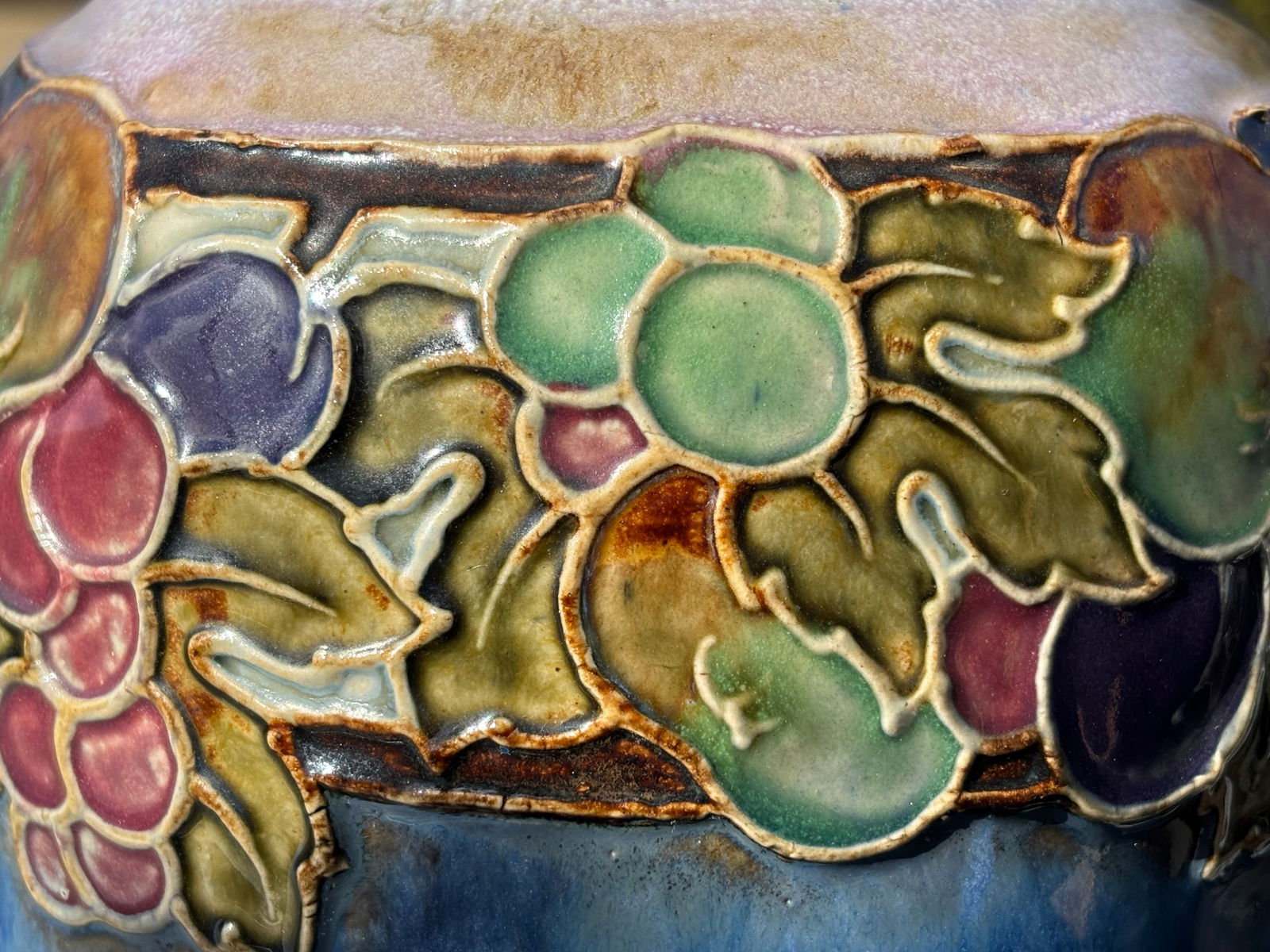 Royal Doulton England - Late 19th C. Floral Relief Stoneware 10" Vase - 7