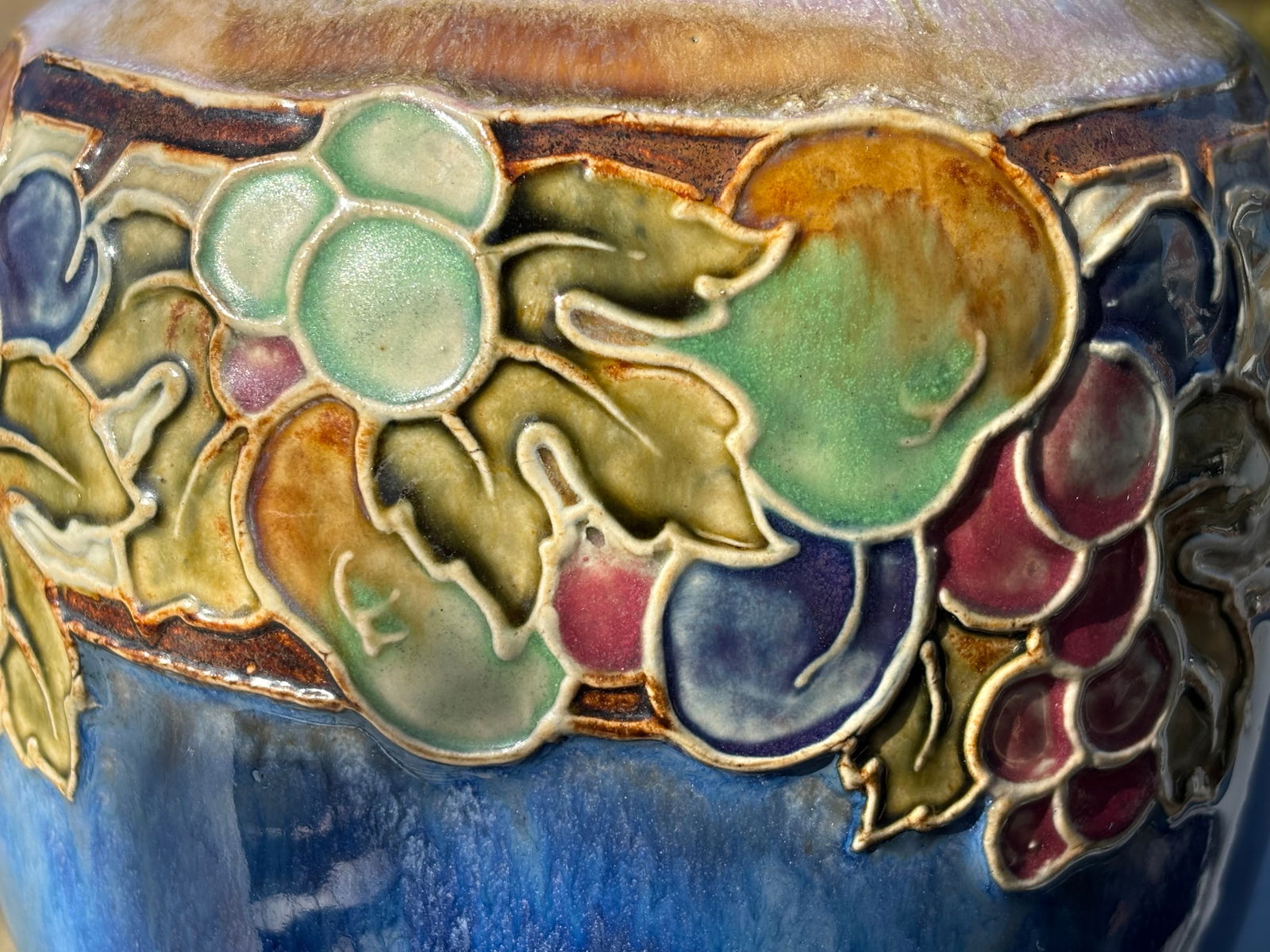 Royal Doulton England - Late 19th C. Floral Relief Stoneware 10" Vase - 8