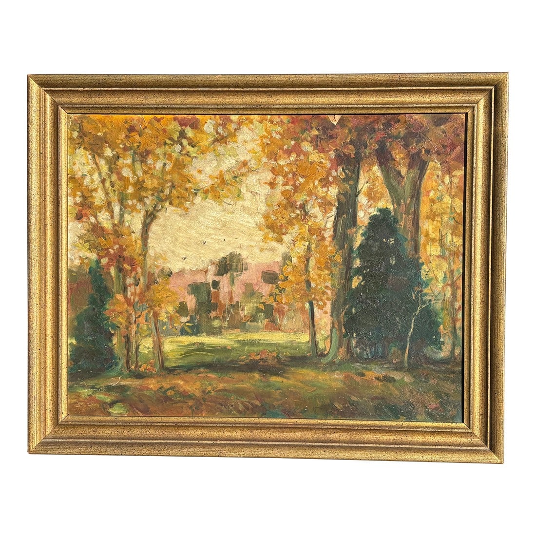 Late 19th C. Original Oil on Board - American Impressionist Landscape: Late 19th C. Original Oil on Board A well-executed American Impressionist Landscape Painting. 18" wide by 14.5" tall by .5 deep. Presented in similarly period gilt wood frame - the entire