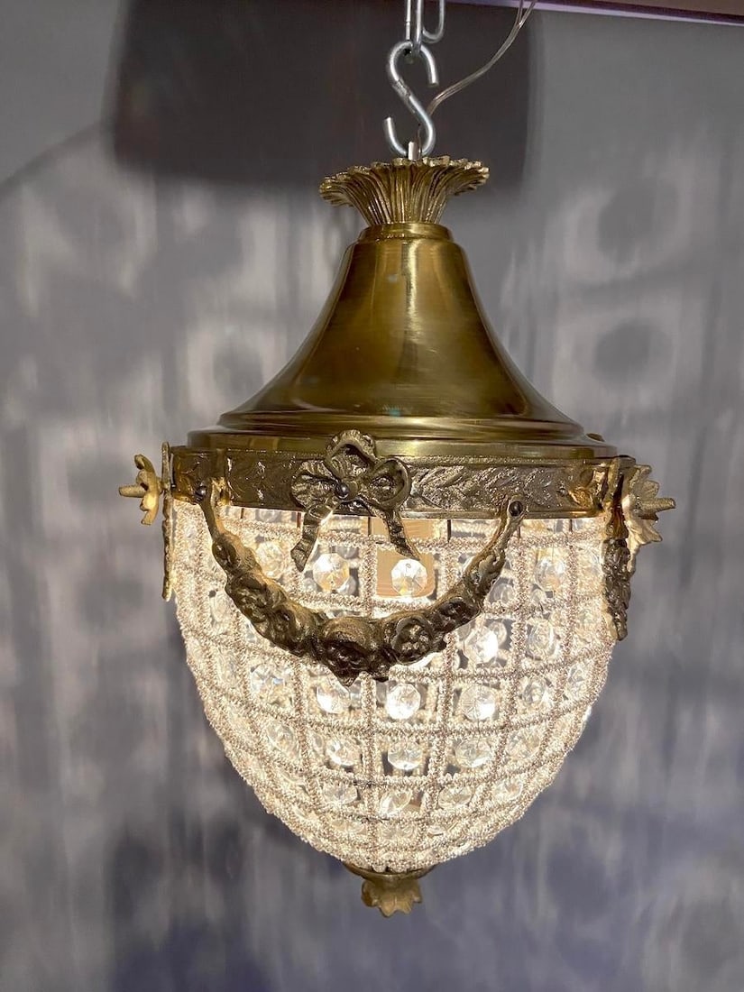 French Louis XVI Bronze Chandelier Lantern Late 20th C - 9