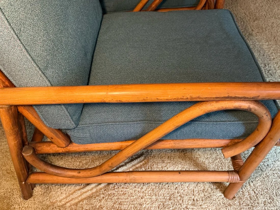 Mid-Century Modern Rattan Bamboo Lounge Chairs, Pair - 3