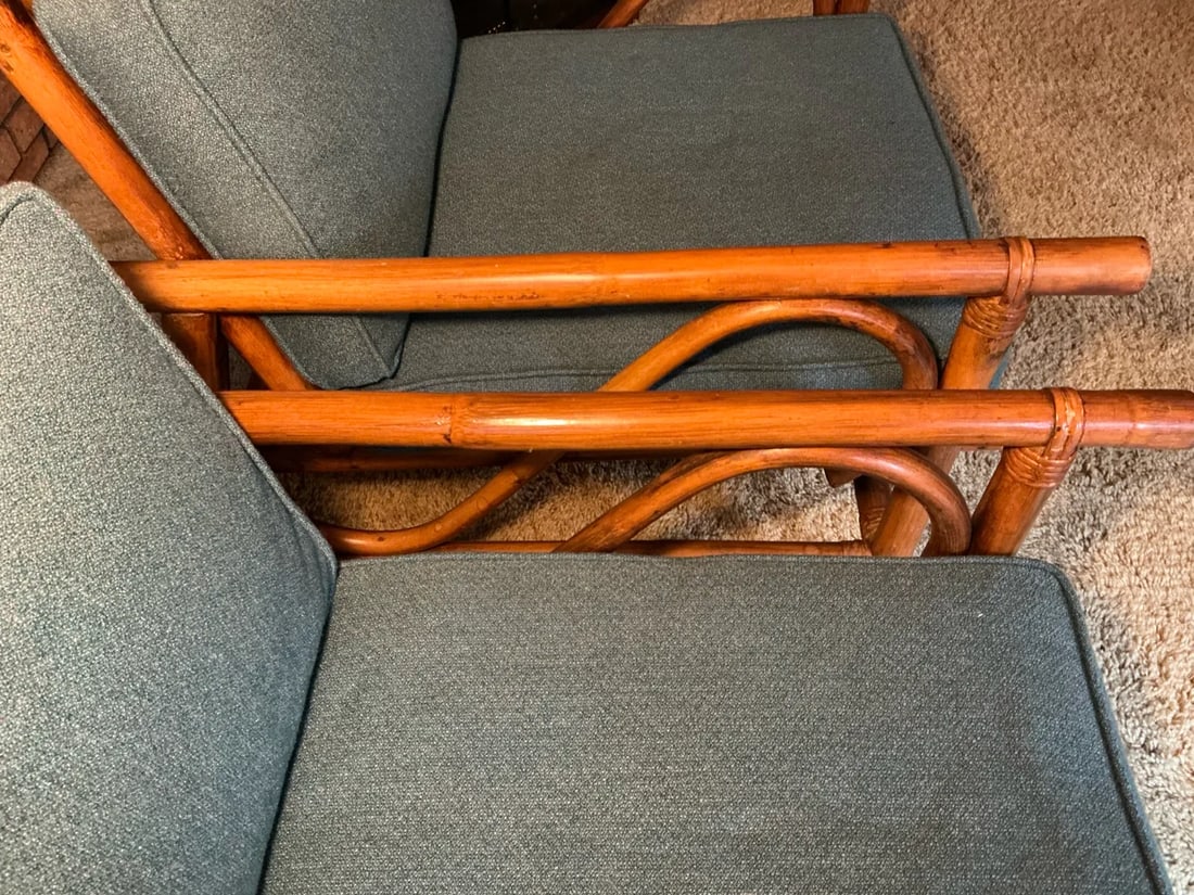 Mid-Century Modern Rattan Bamboo Lounge Chairs, Pair - 4