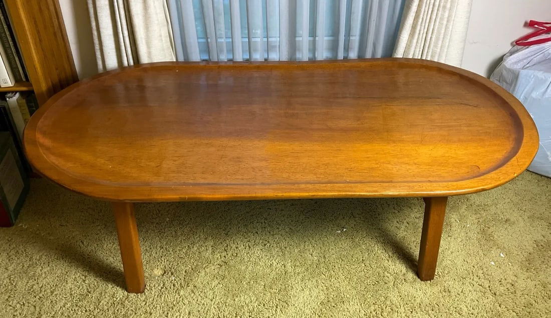 Vintage Mid-Century Modern Teak "Surfboard" Style Oblong Coffee Table With Raised Edge, Scandinavian - 2