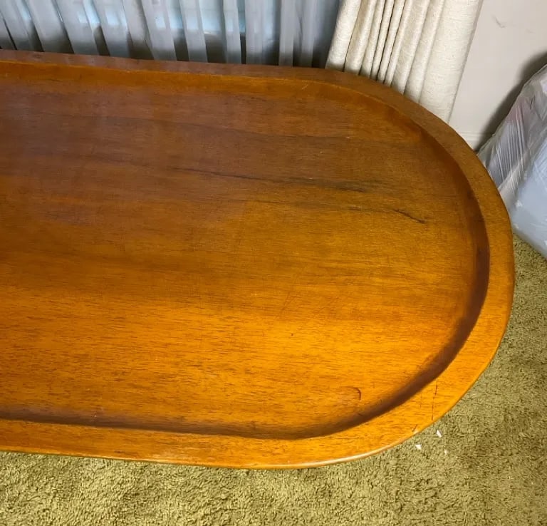 Vintage Mid-Century Modern Teak "Surfboard" Style Oblong Coffee Table With Raised Edge, Scandinavian - 4