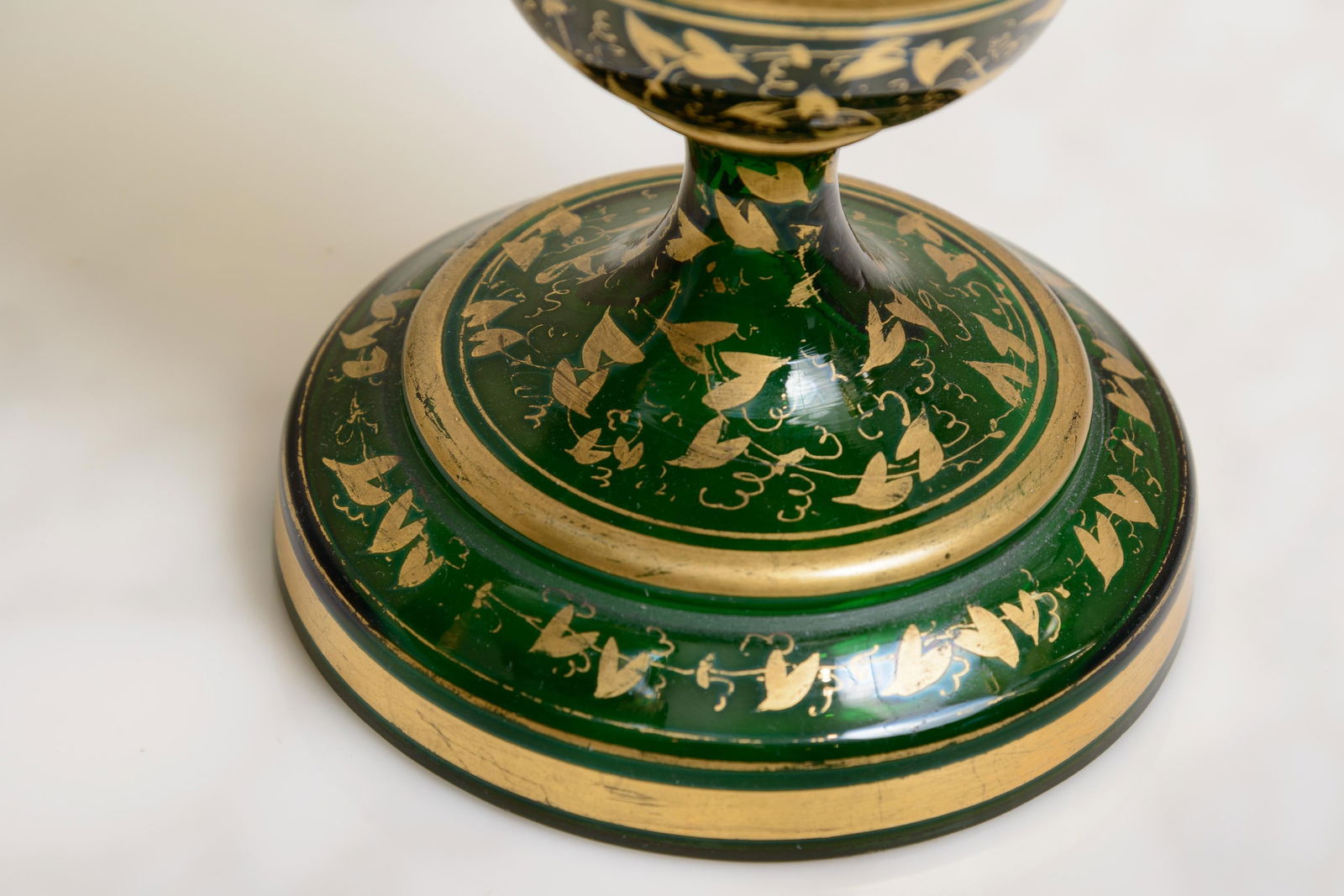 Bohemian Green Glass With Painted Decoration Vases-a Pair - 5