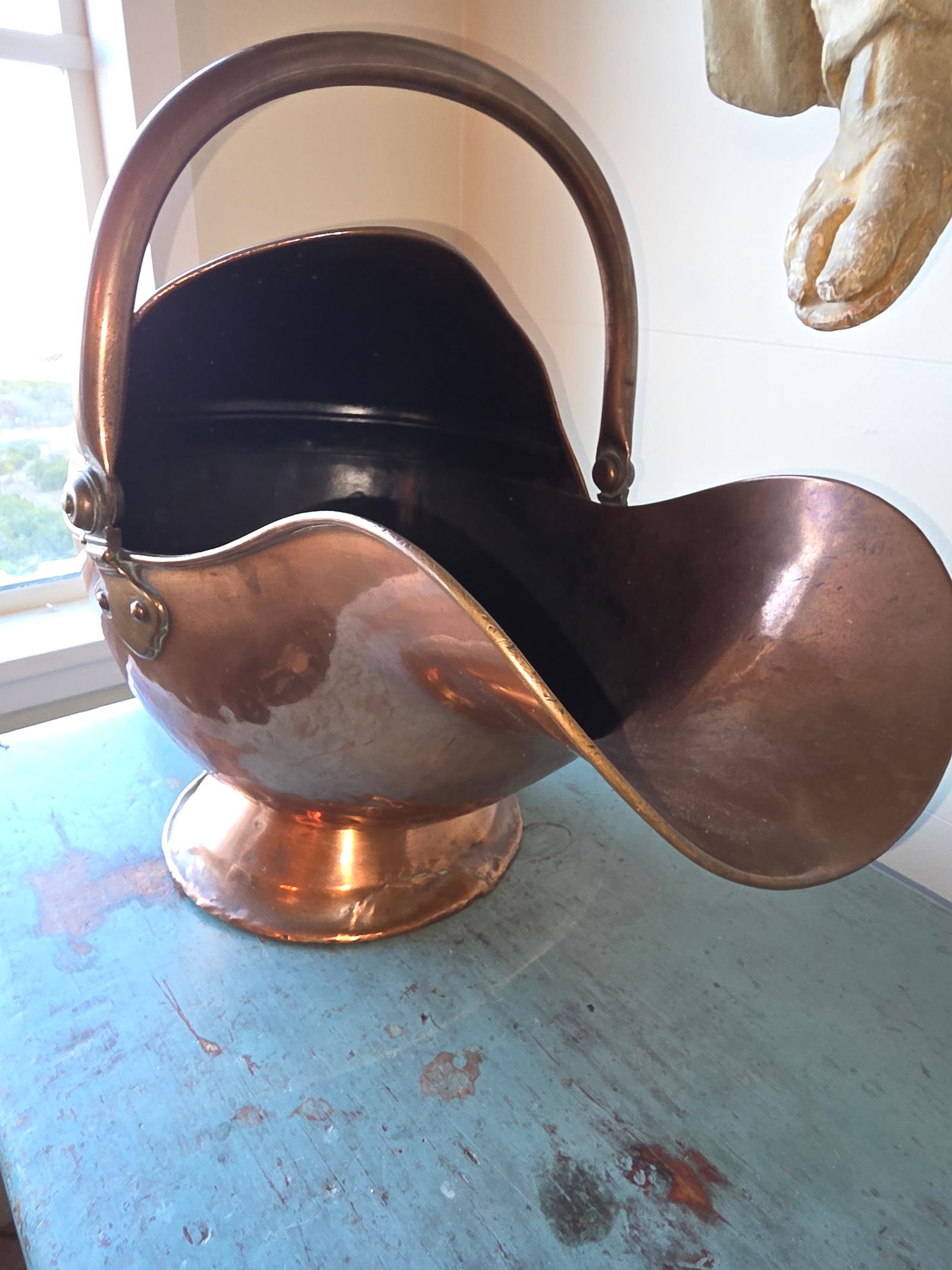 Antique Copper Helmet Form Scuttle - 10
