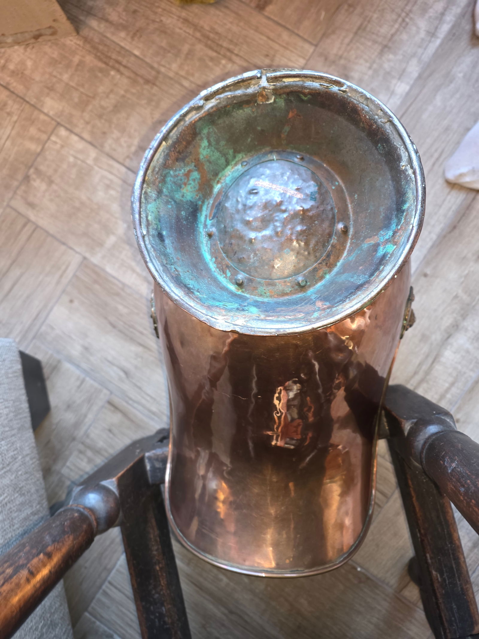 Antique Copper Helmet Form Scuttle - 4