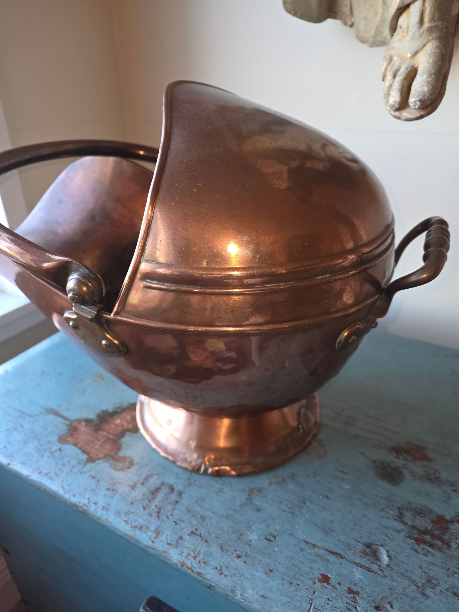 Antique Copper Helmet Form Scuttle - 6