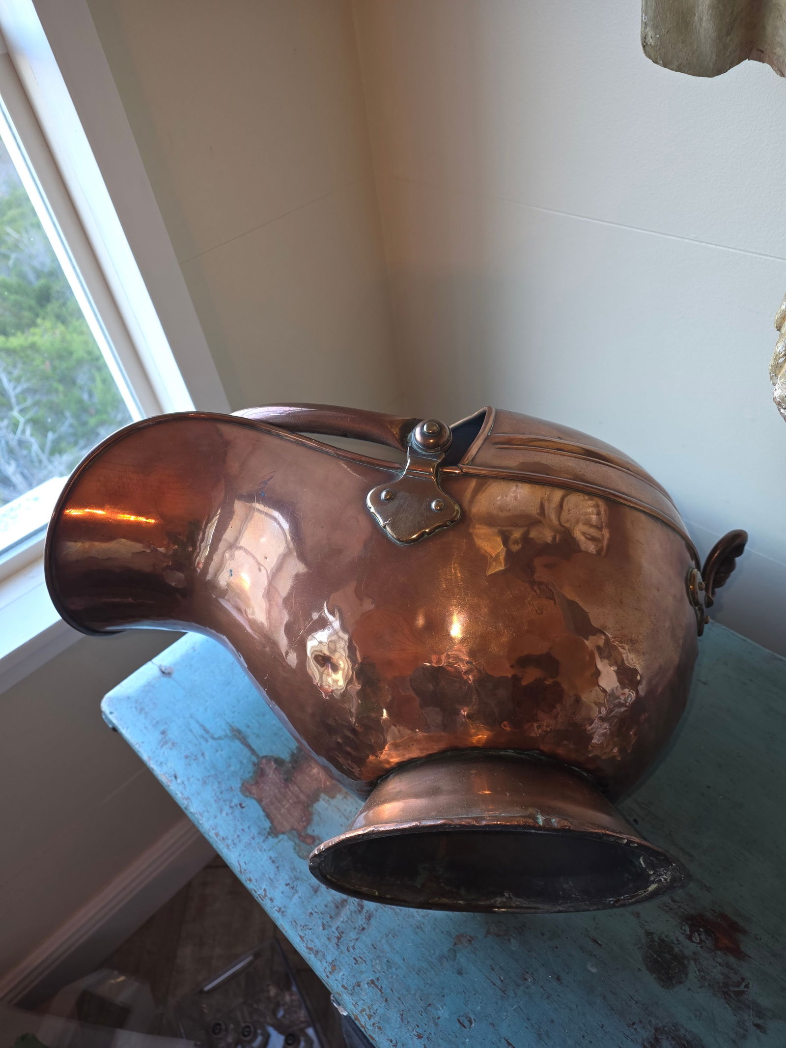 Antique Copper Helmet Form Scuttle - 7