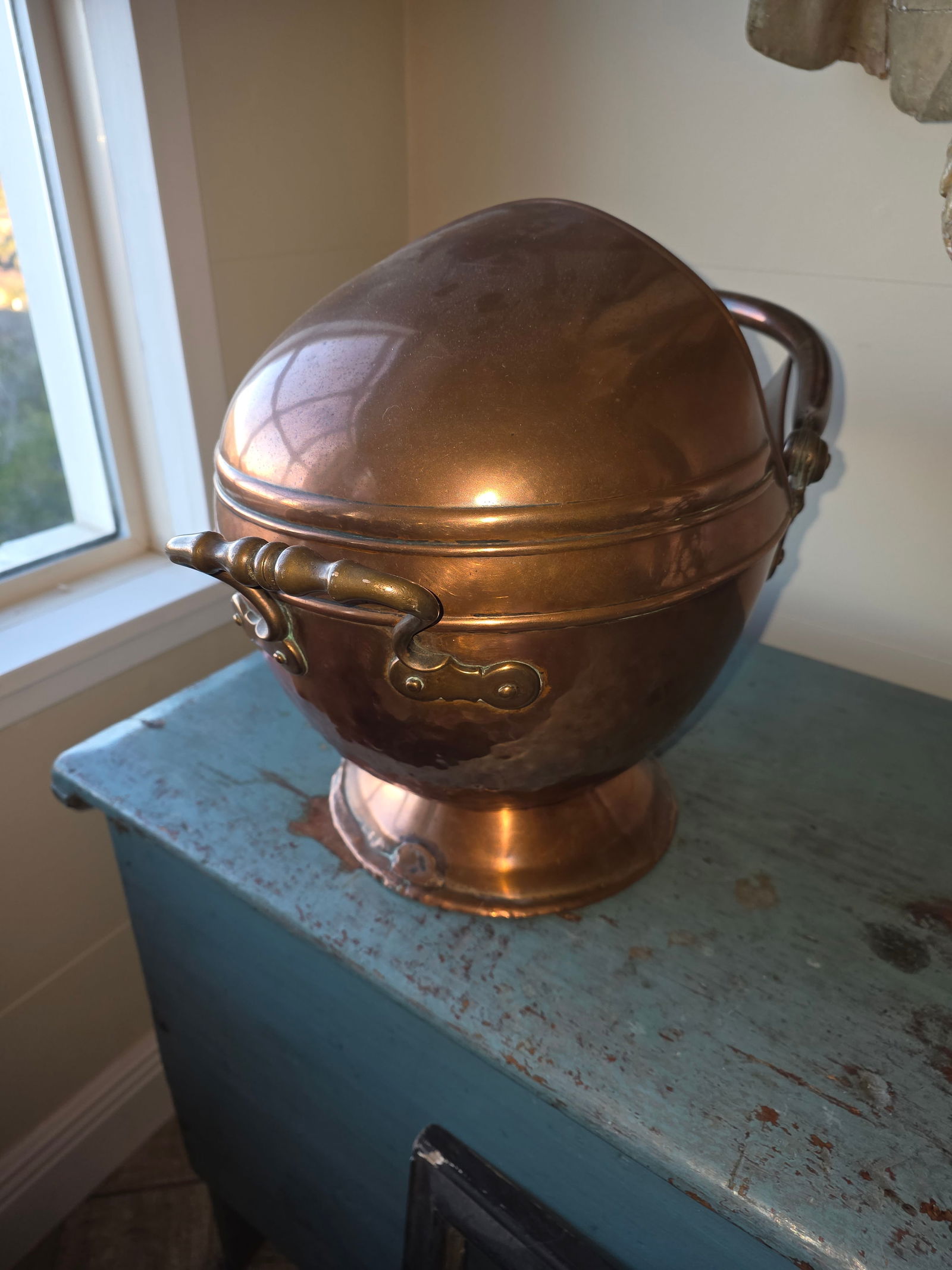 Antique Copper Helmet Form Scuttle - 9