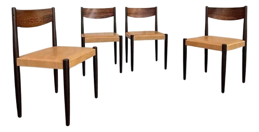 Set of Four Scandinavian Modern Rosewood Dining Chairs by Poul Volther (1 of 9)