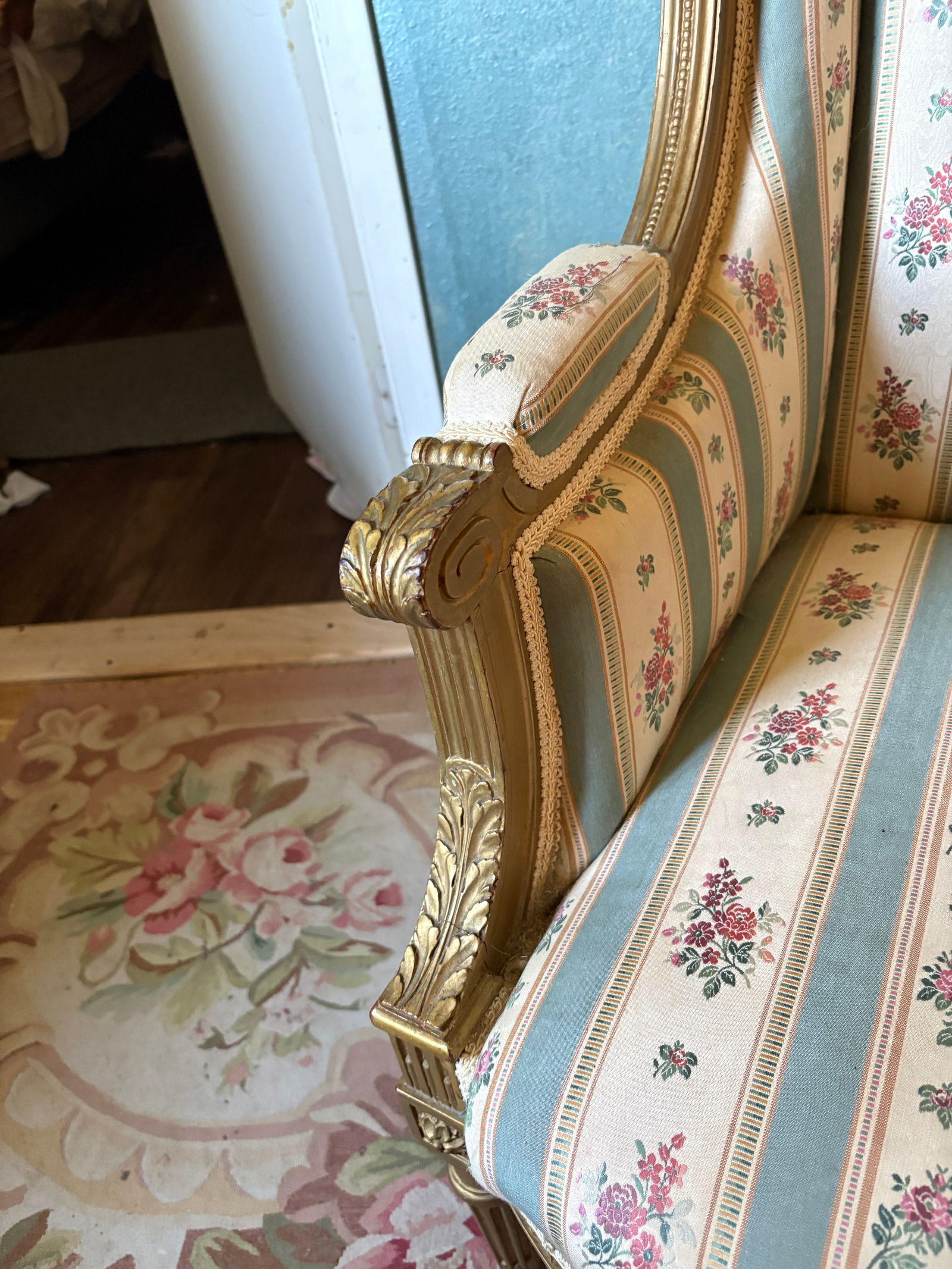 Louis XVI 19th C Gilded Bergere Chair - 3