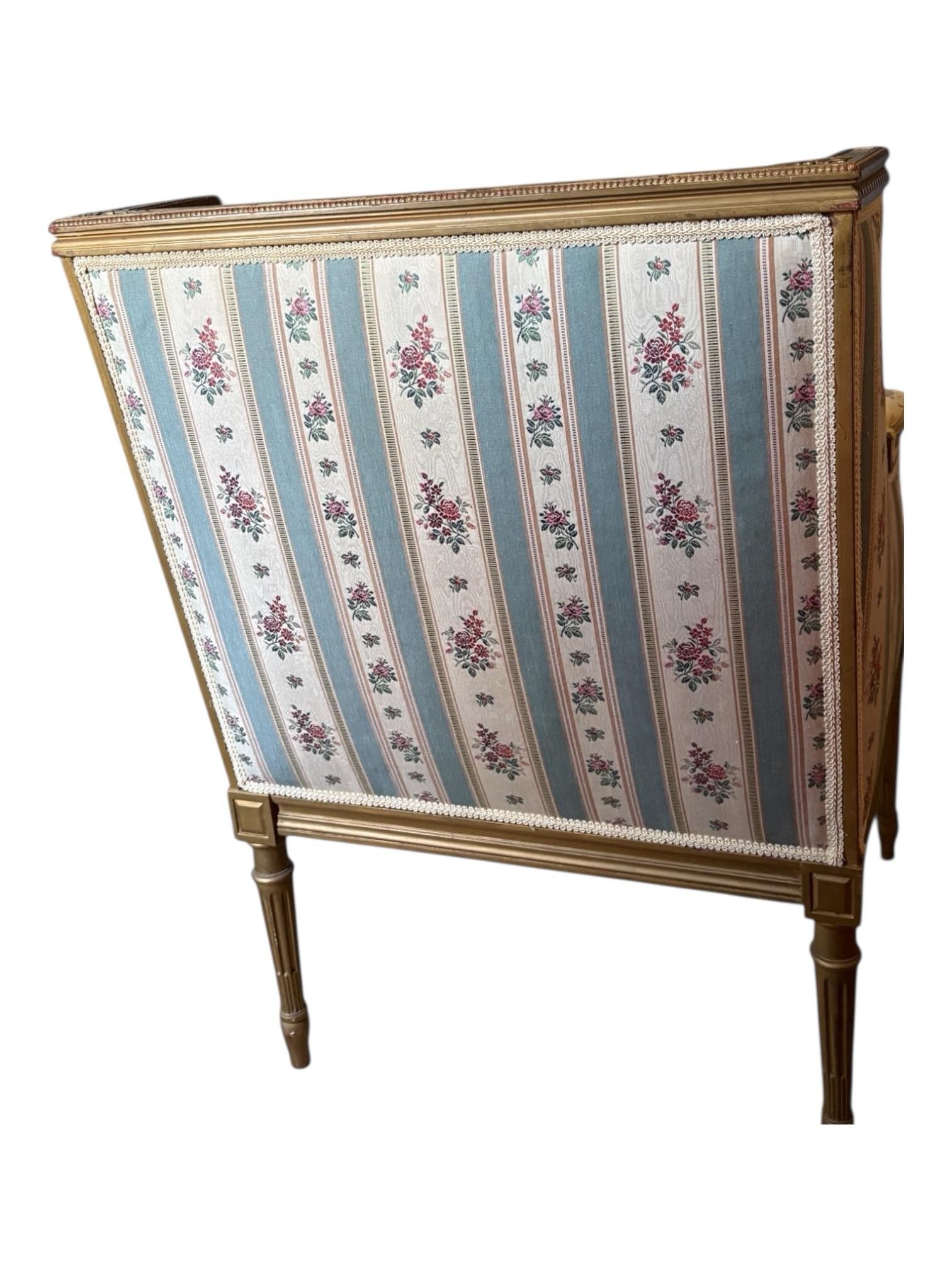 Louis XVI 19th C Gilded Bergere Chair - 5