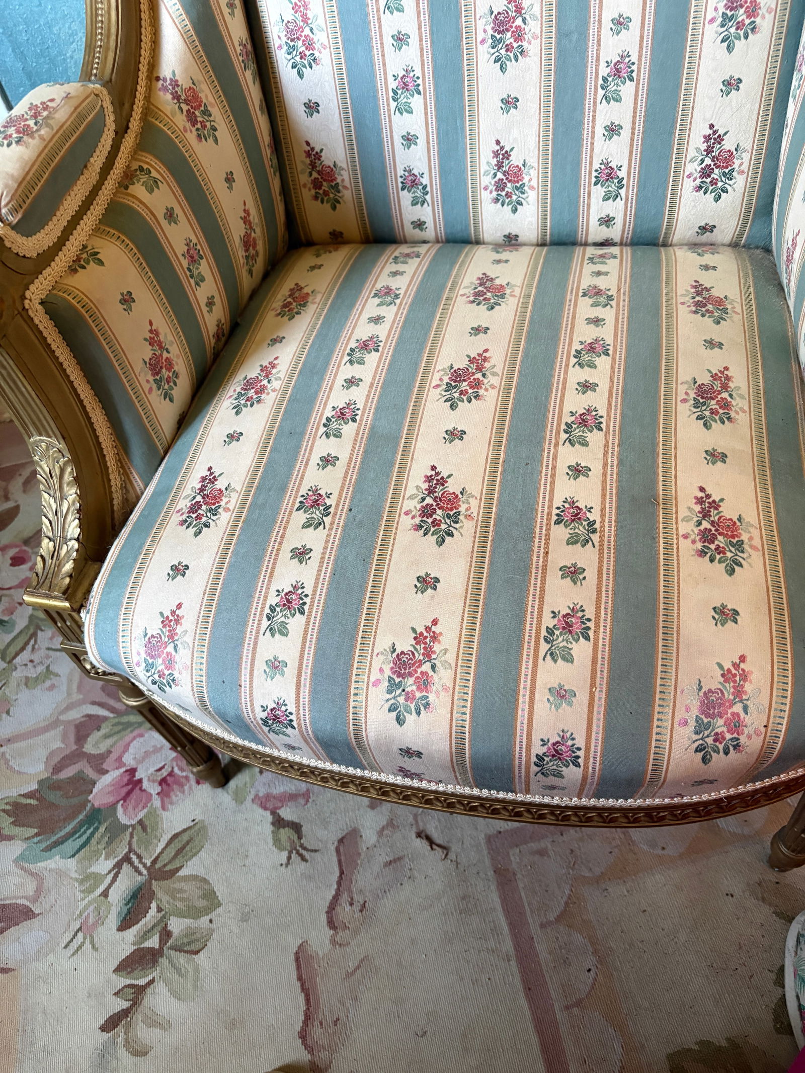 Louis XVI 19th C Gilded Bergere Chair - 6