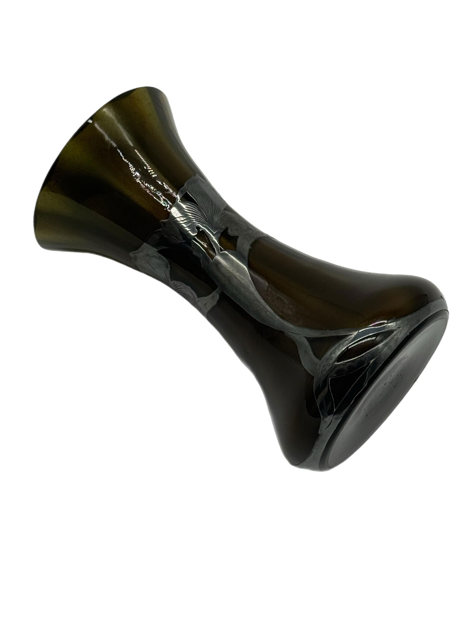 Early 20th Century Art Nouveau Green Glass Vase With Silver Floral Overlay - 8