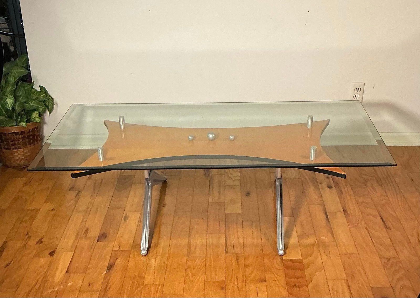 Vintage Glass Birch and Aluminum Rectangular Coffee Table - 10