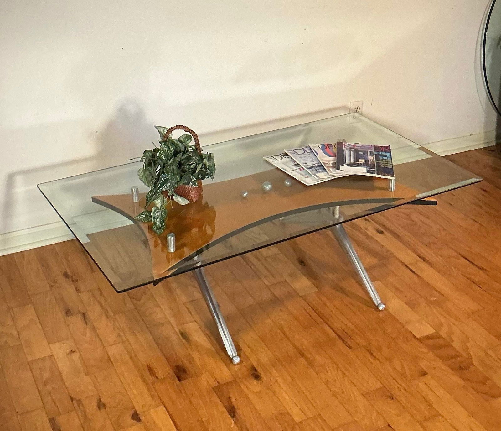 Vintage Glass Birch and Aluminum Rectangular Coffee Table - 11