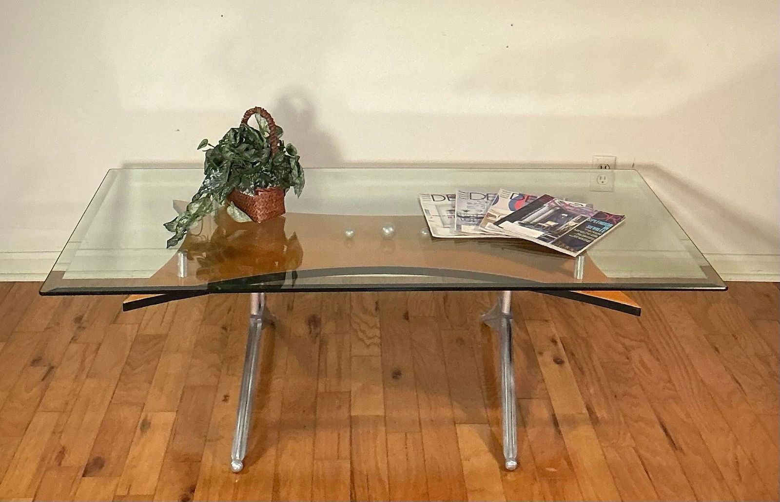 Vintage Glass Birch and Aluminum Rectangular Coffee Table - 12