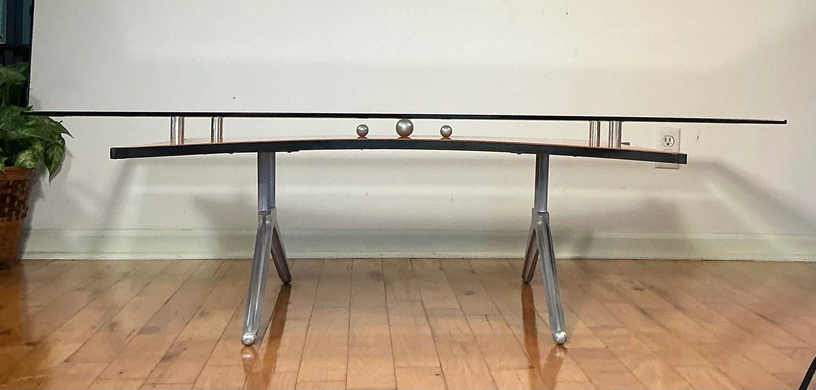 Vintage Glass Birch and Aluminum Rectangular Coffee Table - 3