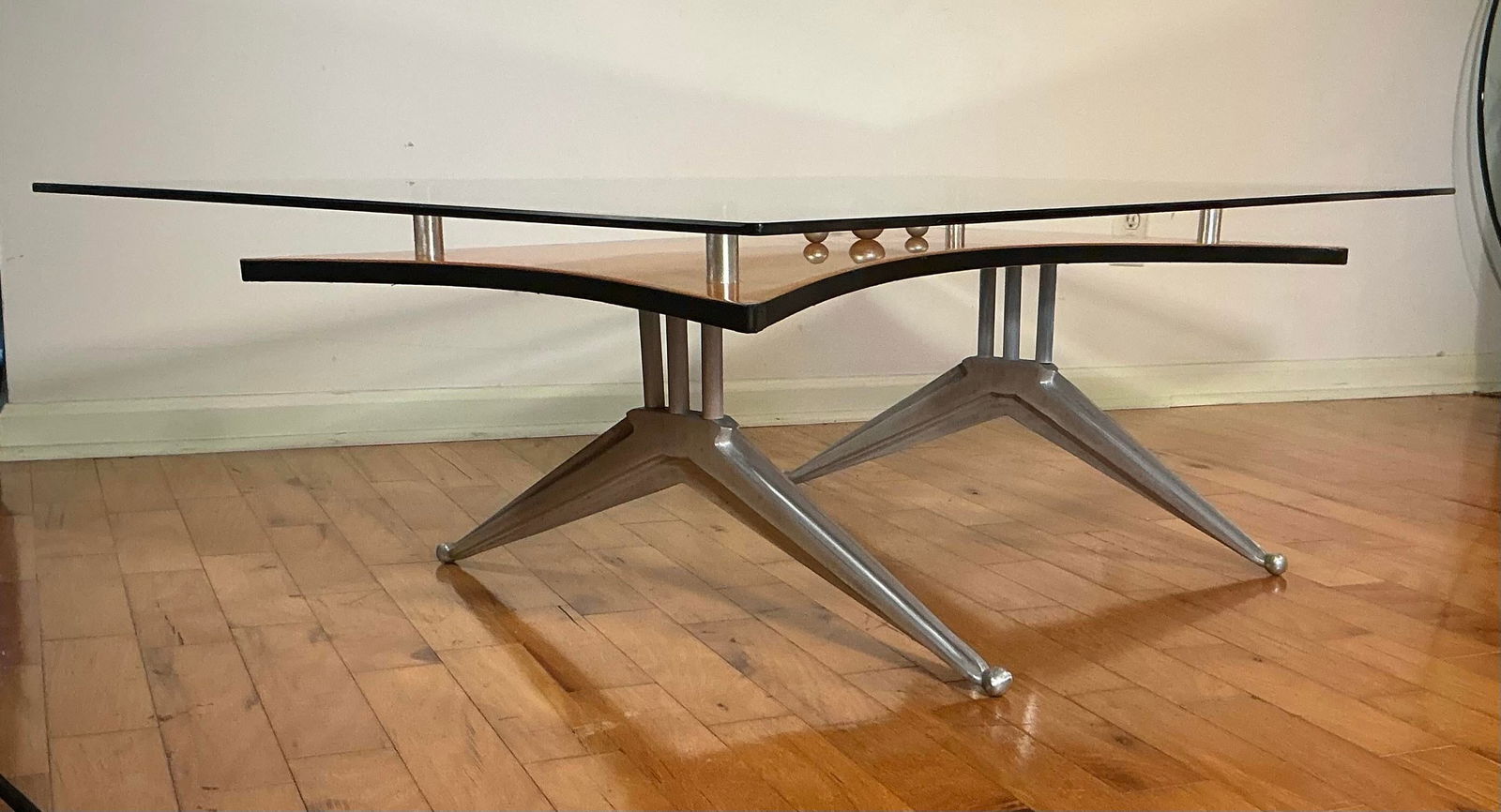 Vintage Glass Birch and Aluminum Rectangular Coffee Table - 5