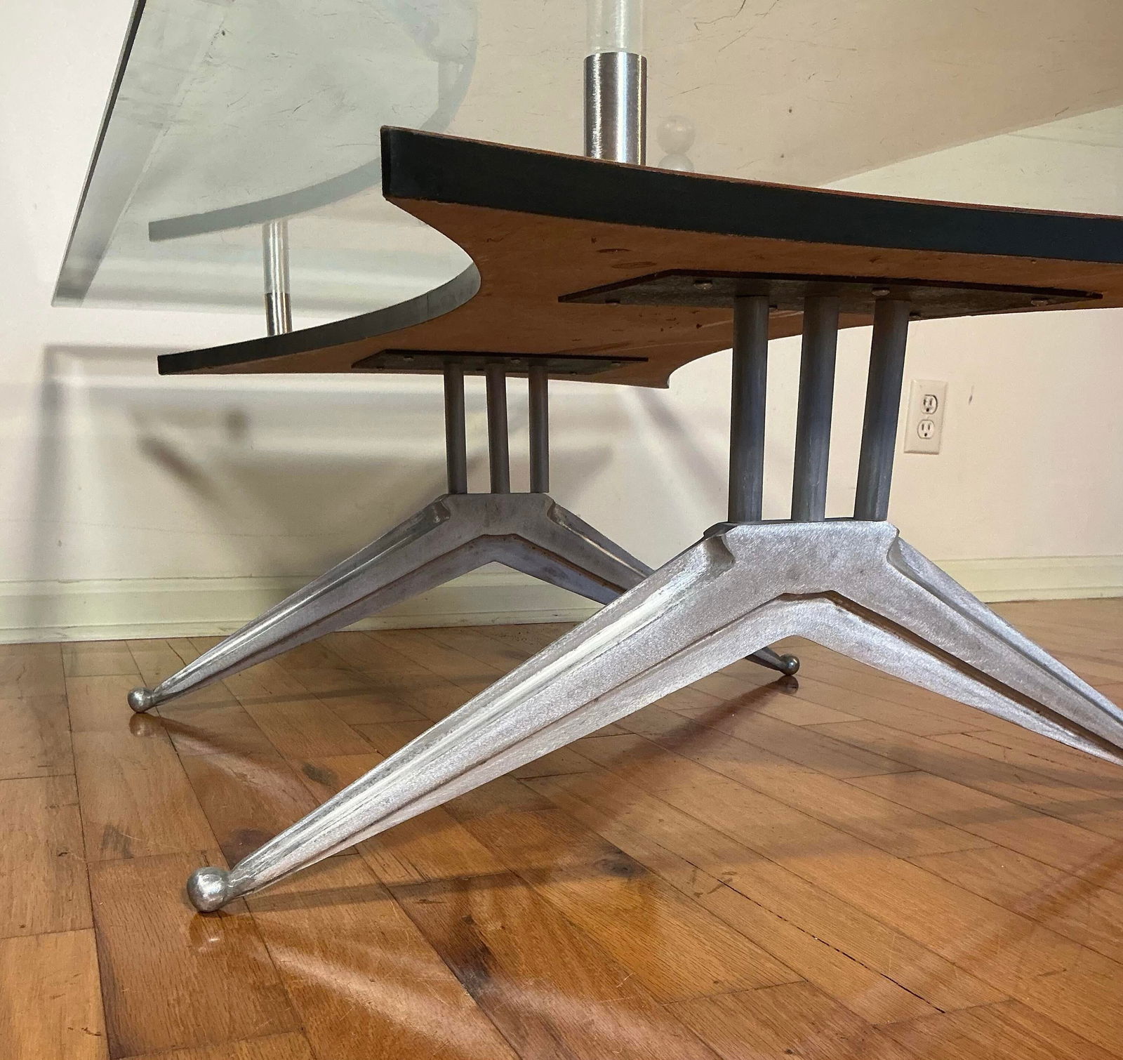 Vintage Glass Birch and Aluminum Rectangular Coffee Table - 8