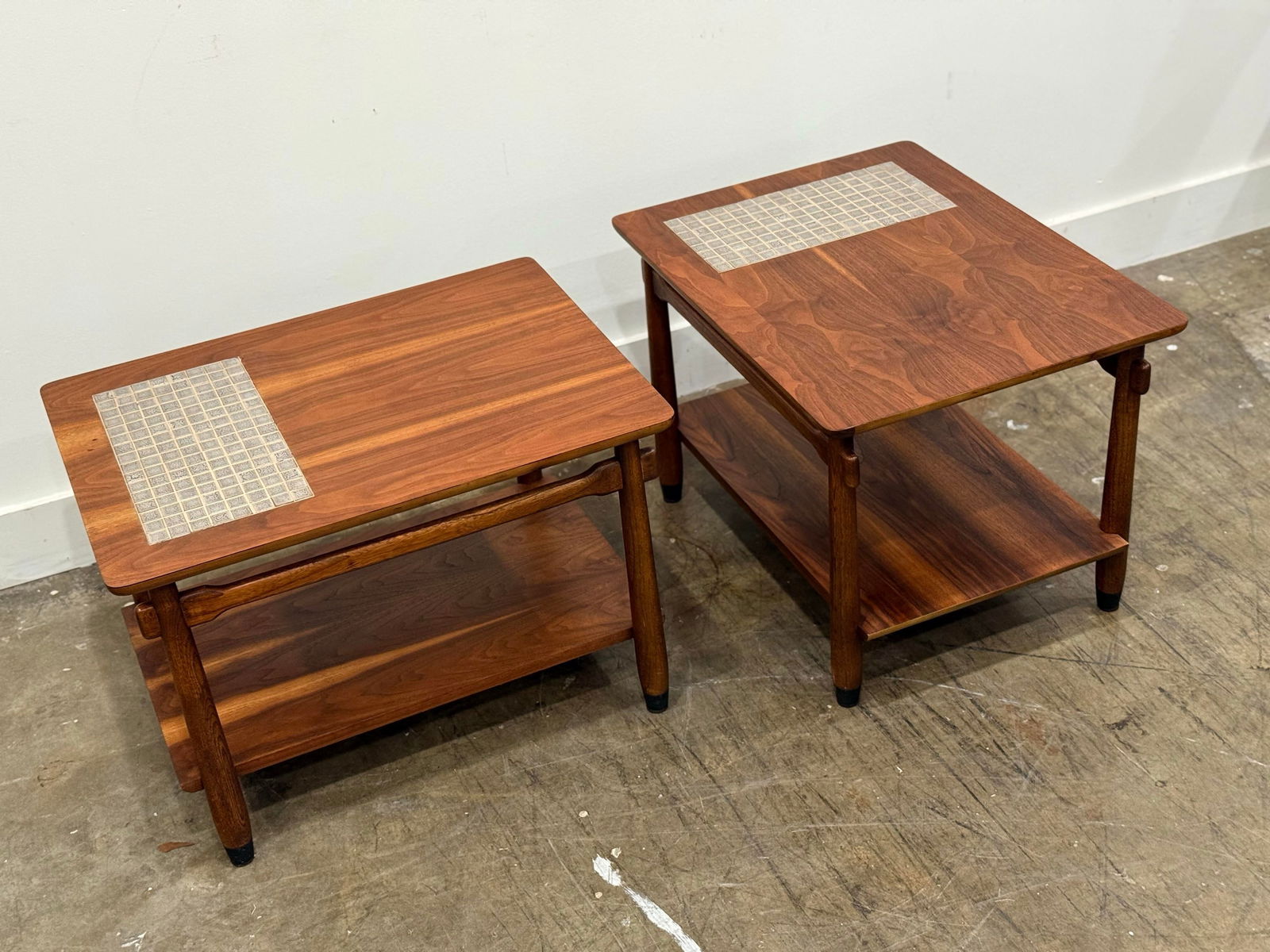 Pair of 1960s Mid Century Lane "Monte Carlo" Side or End Tables - Walnut + Mosaic Tile - 10