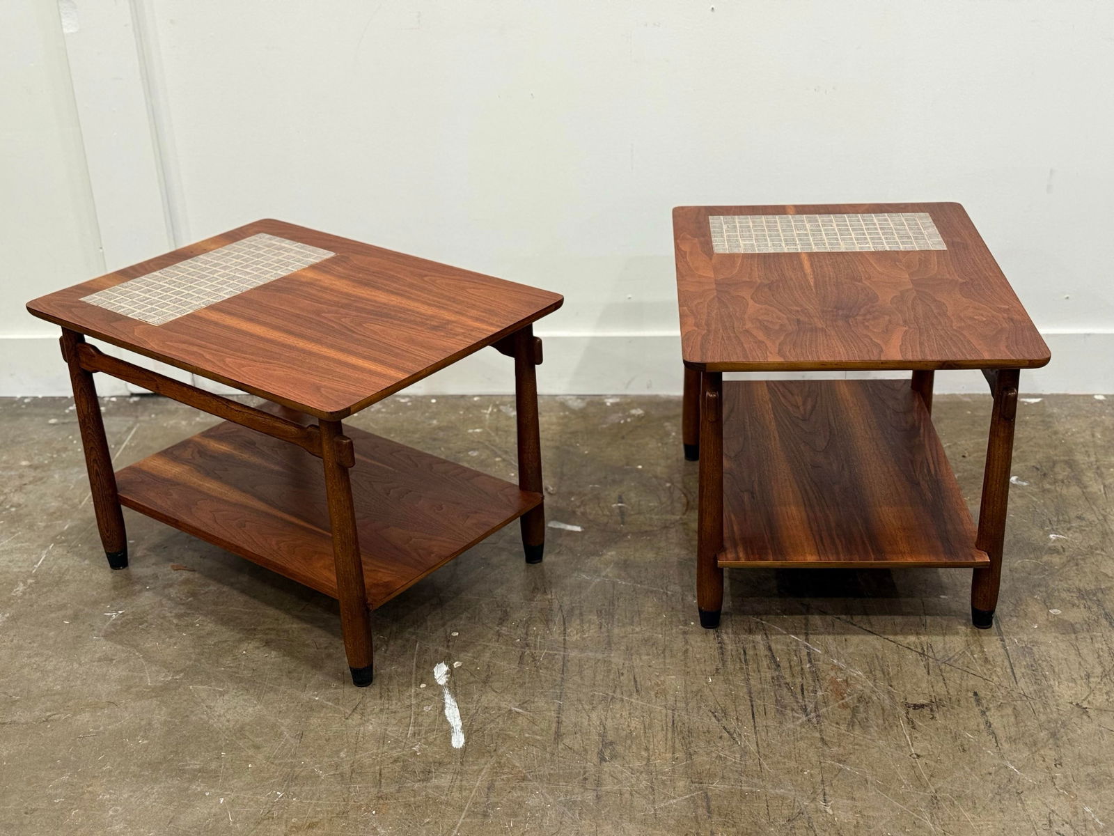 Pair of 1960s Mid Century Lane "Monte Carlo" Side or End Tables - Walnut + Mosaic Tile - 11