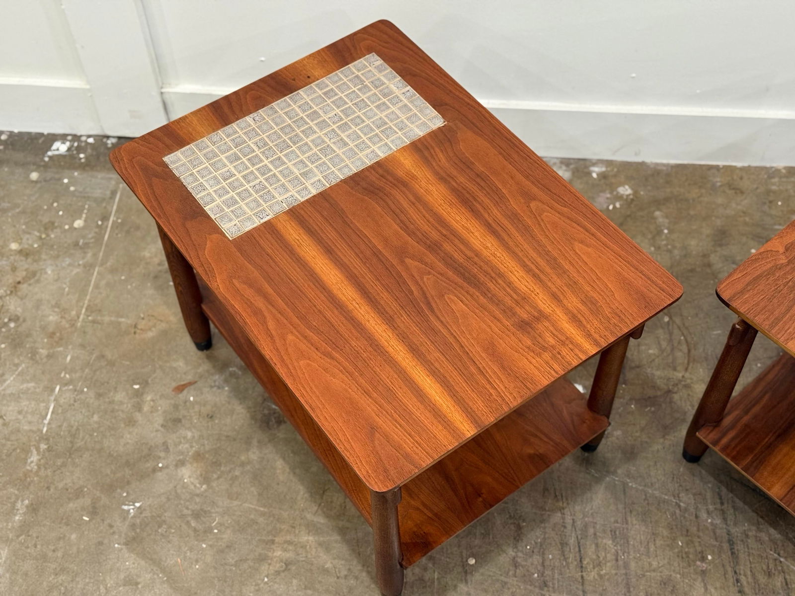 Pair of 1960s Mid Century Lane "Monte Carlo" Side or End Tables - Walnut + Mosaic Tile - 2