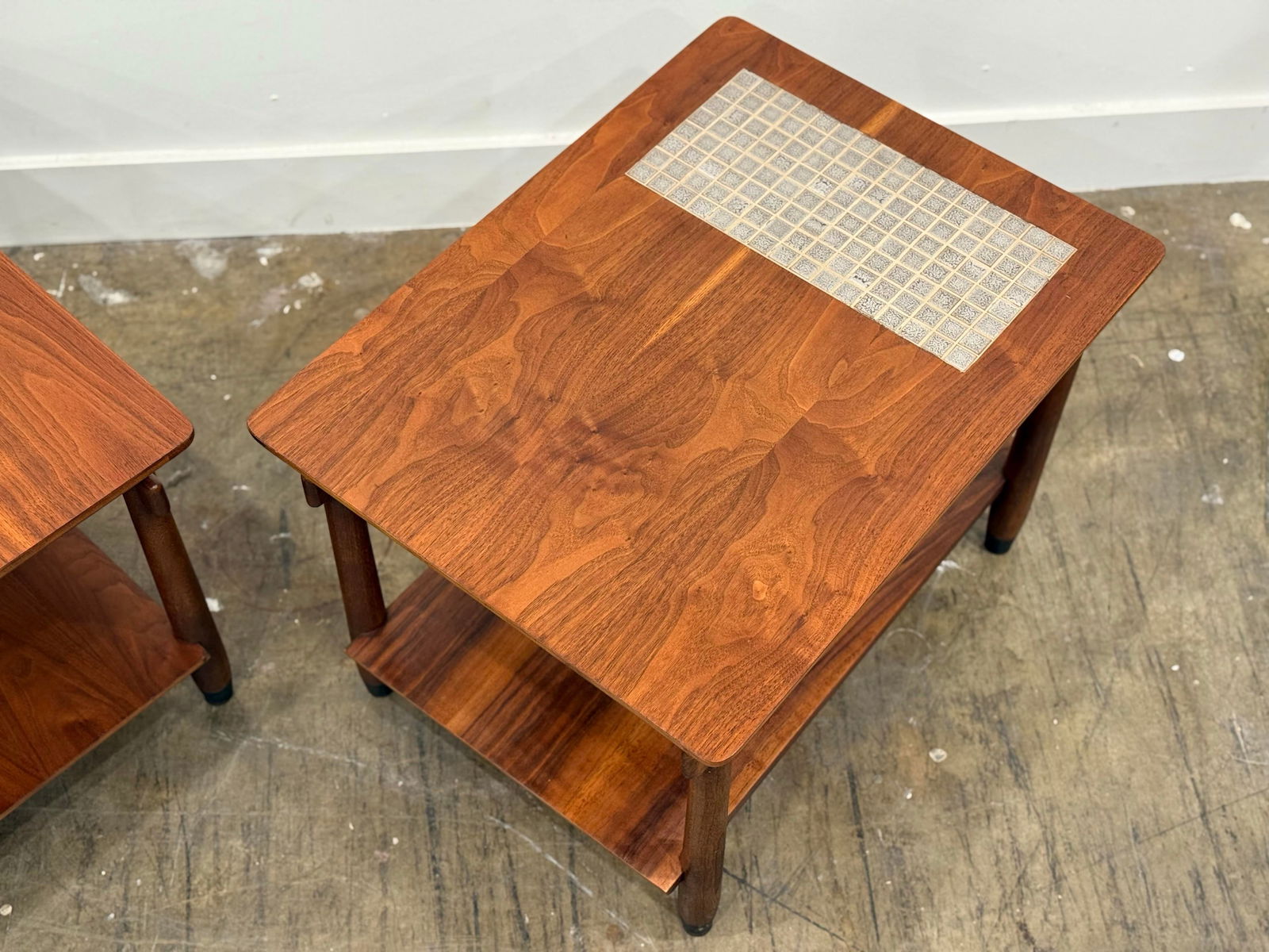 Pair of 1960s Mid Century Lane "Monte Carlo" Side or End Tables - Walnut + Mosaic Tile - 4