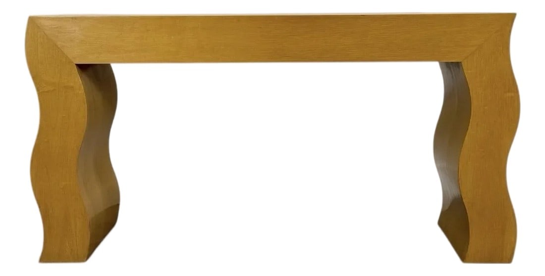 Vintage French Post Modern Console Table - Circa 1980s - Maple Entry Table: Vintage post modern squiggle leg console table, France circa 1980s. Gorgeous from any angle. Finished on all sides allowing it to float in a room. Very good original condition with minor signs of
