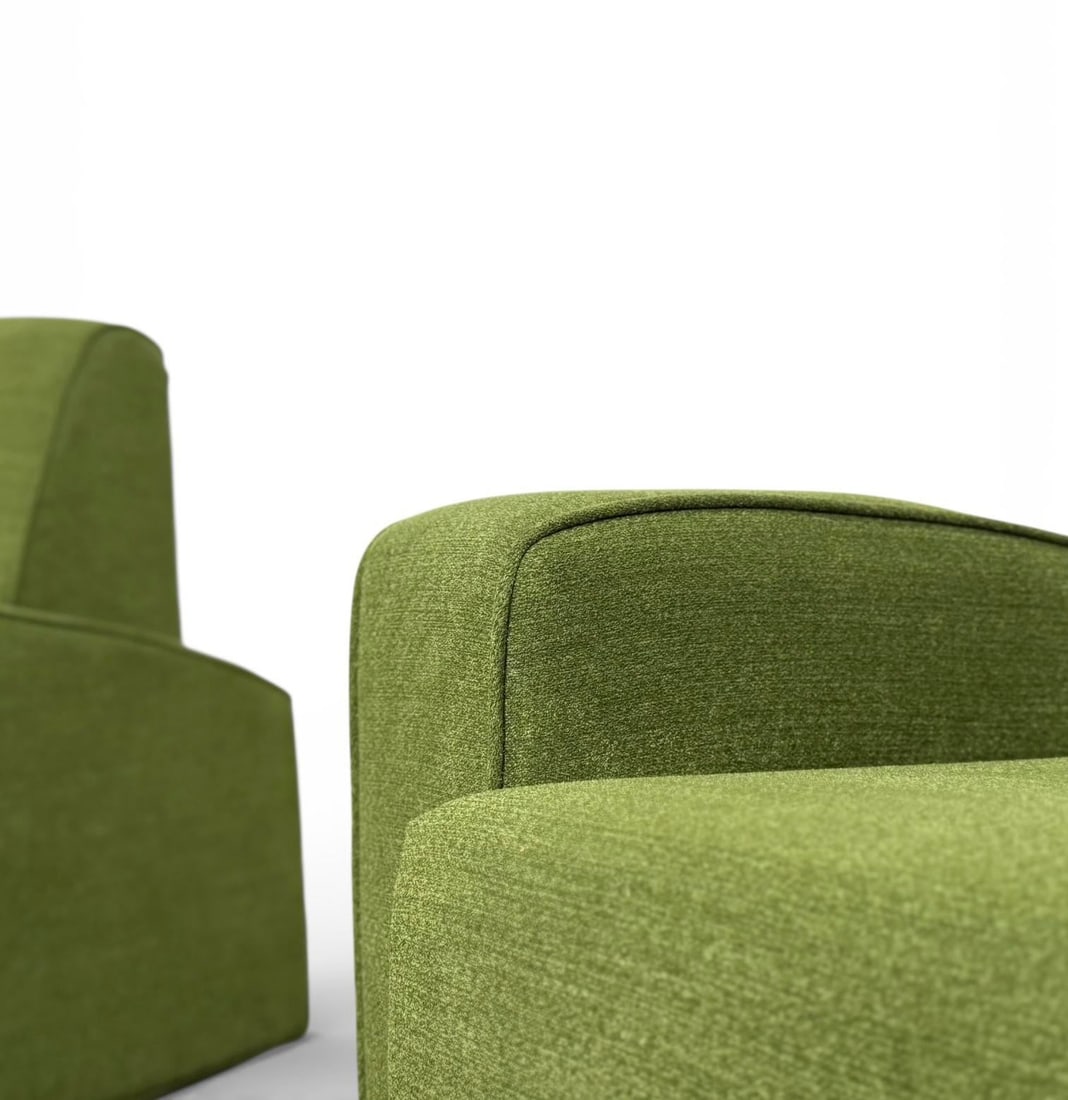 Pair Art Deco Club Chairs - France Circa 1930s - Green Velvet Speed Armchairs - 3