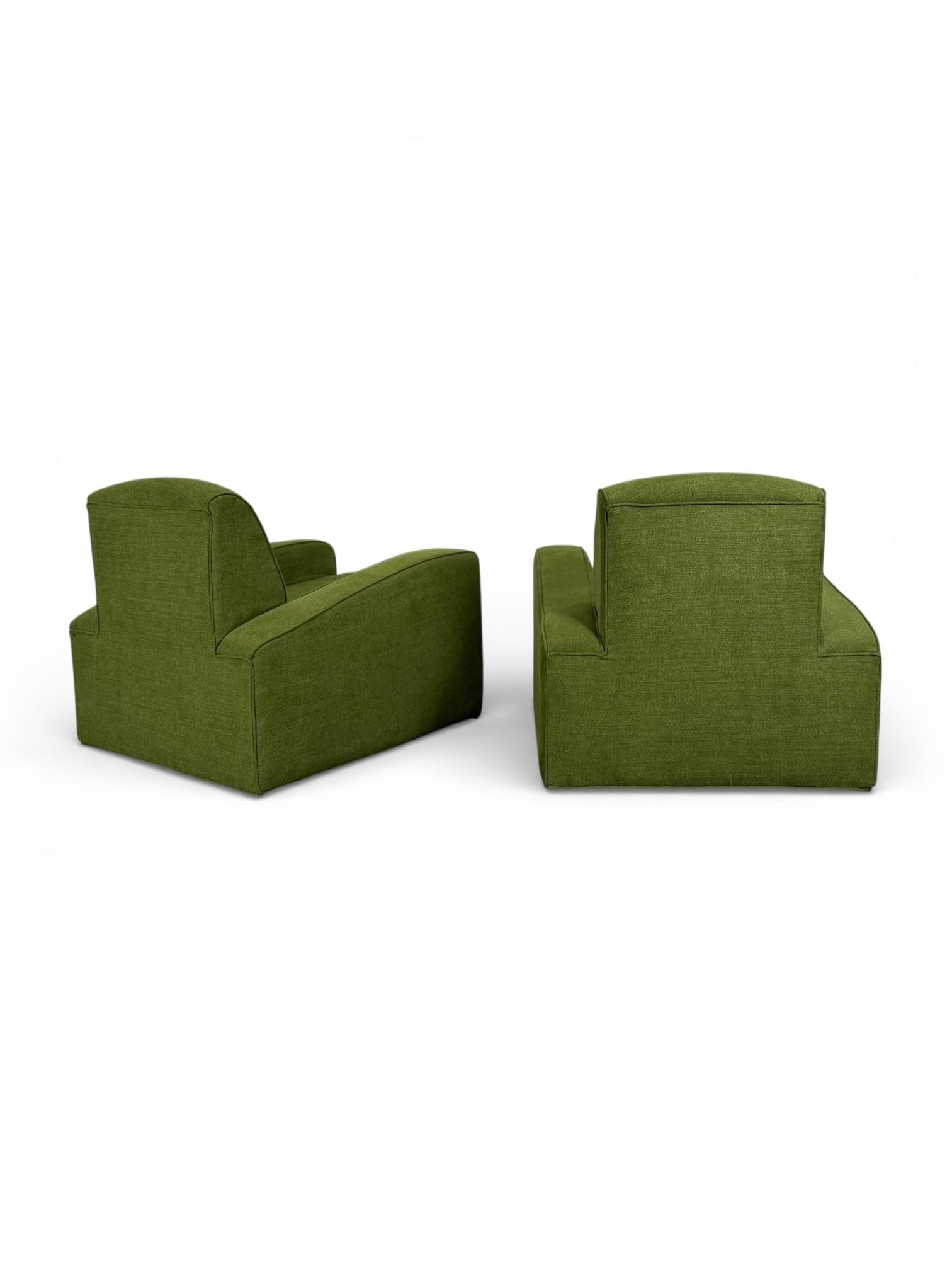 Pair Art Deco Club Chairs - France Circa 1930s - Green Velvet Speed Armchairs - 7