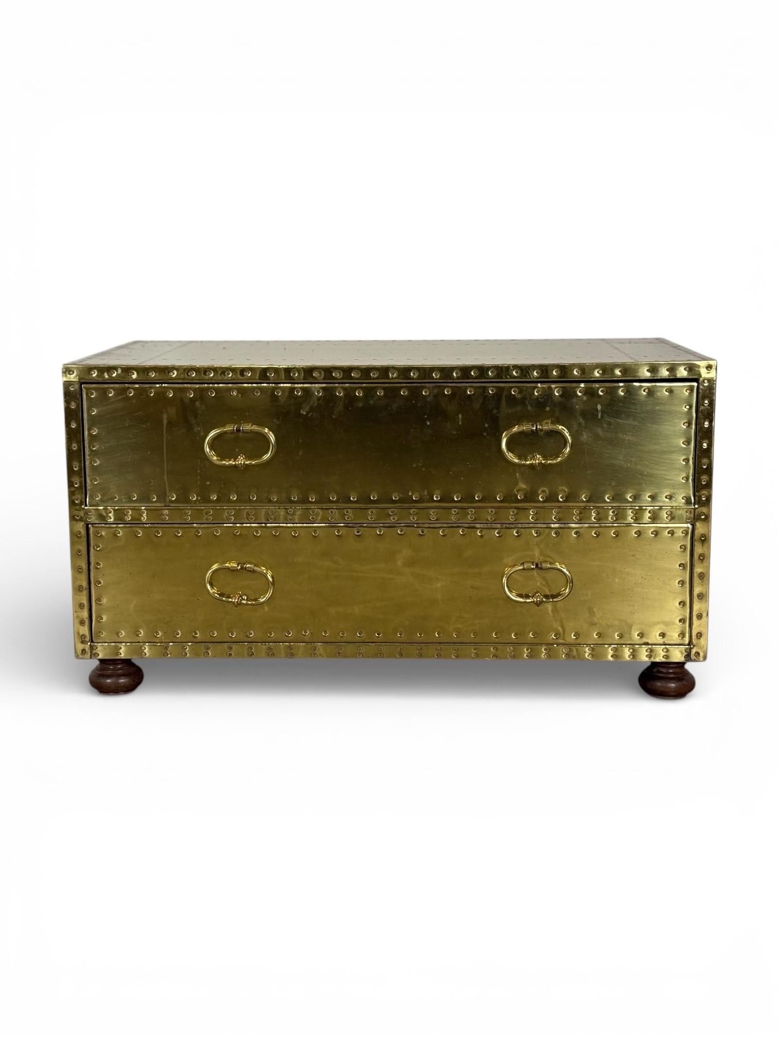 Vintage Sarreid LTD Brass Chest - Spain Circa 1970s - Two Drawer Brass Trunk - 2