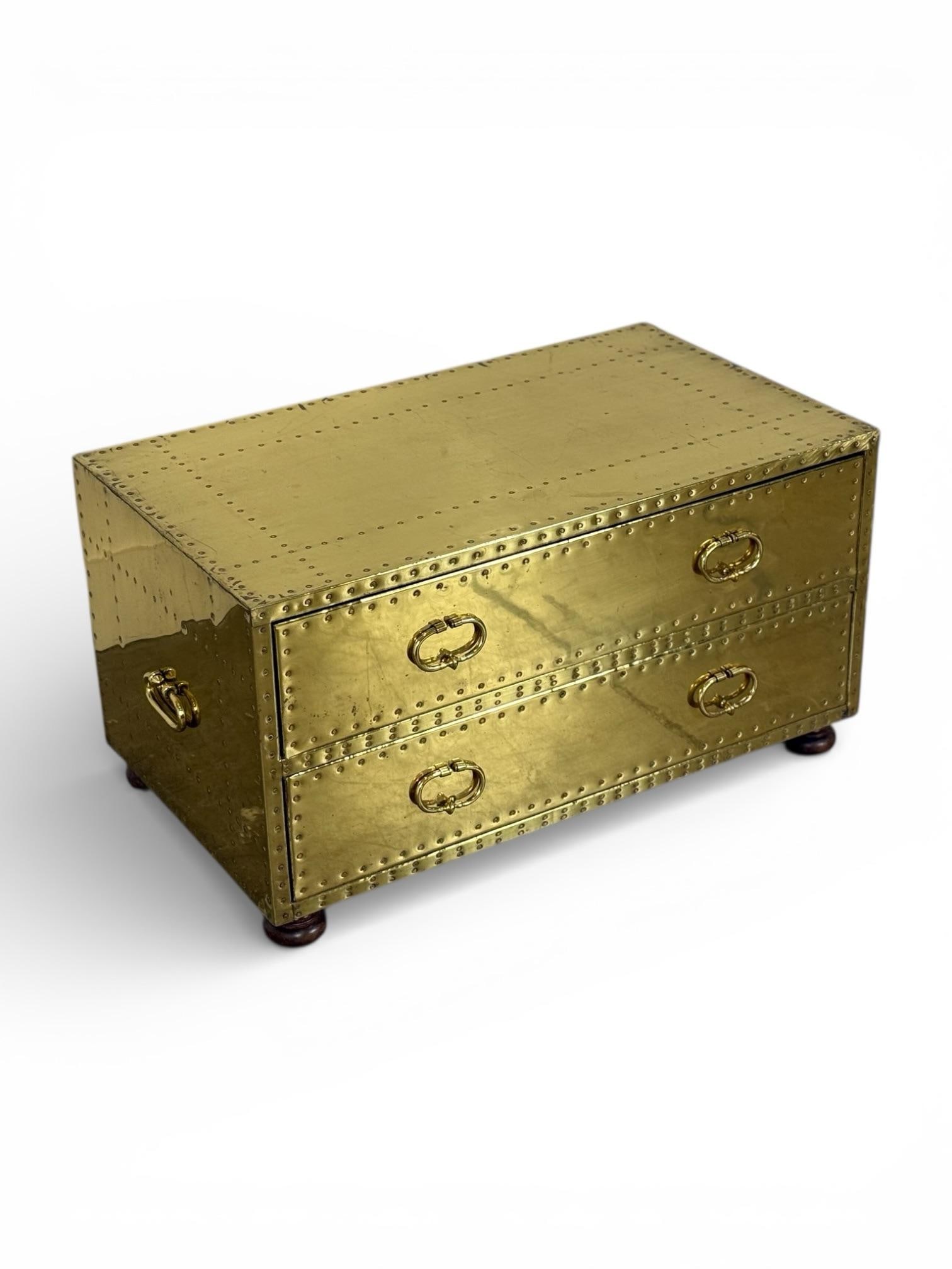 Vintage Sarreid LTD Brass Chest - Spain Circa 1970s - Two Drawer Brass Trunk - 3