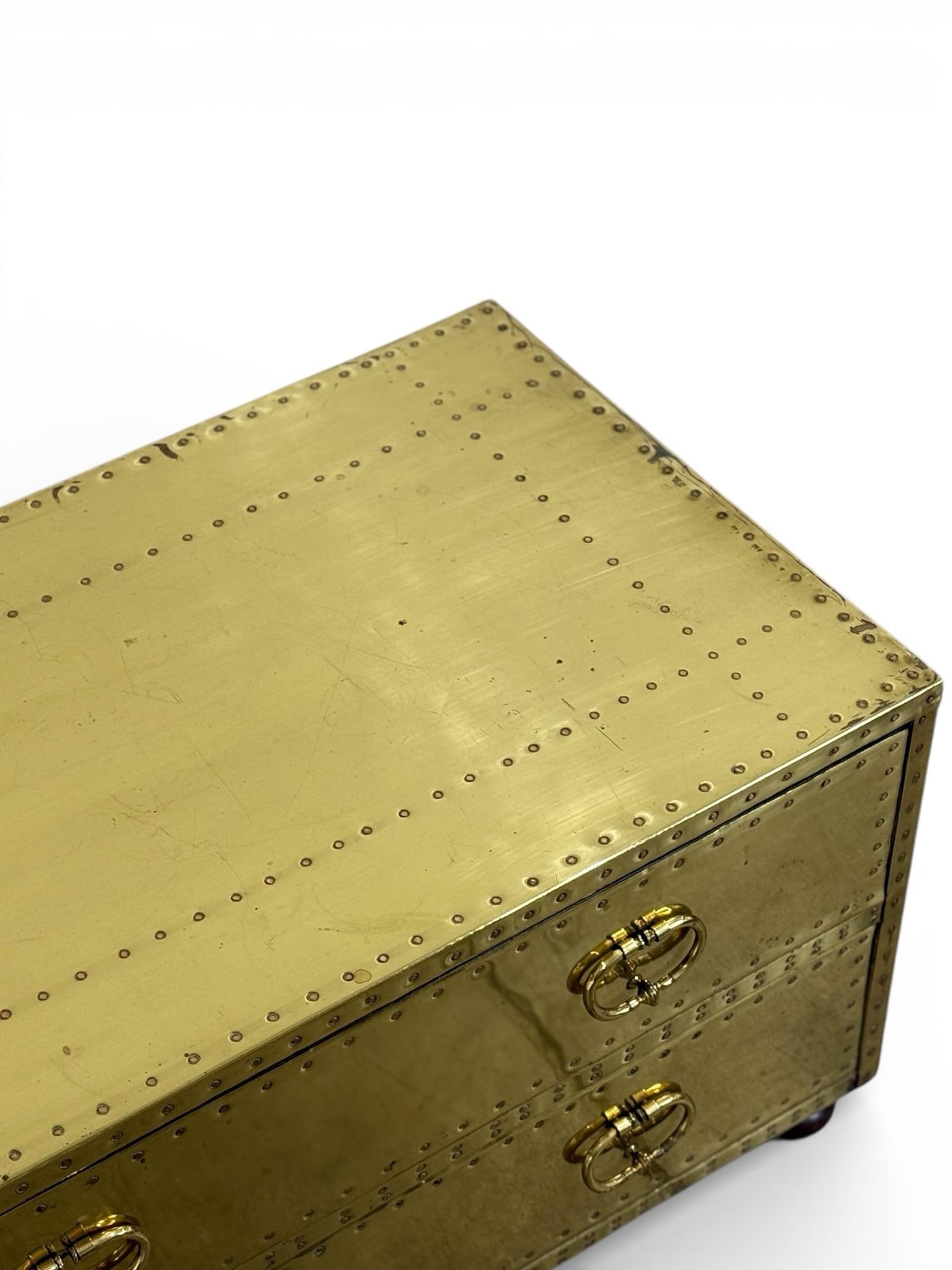 Vintage Sarreid LTD Brass Chest - Spain Circa 1970s - Two Drawer Brass Trunk - 5