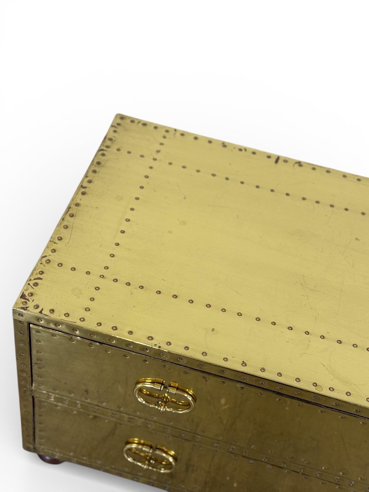 Vintage Sarreid LTD Brass Chest - Spain Circa 1970s - Two Drawer Brass Trunk - 6