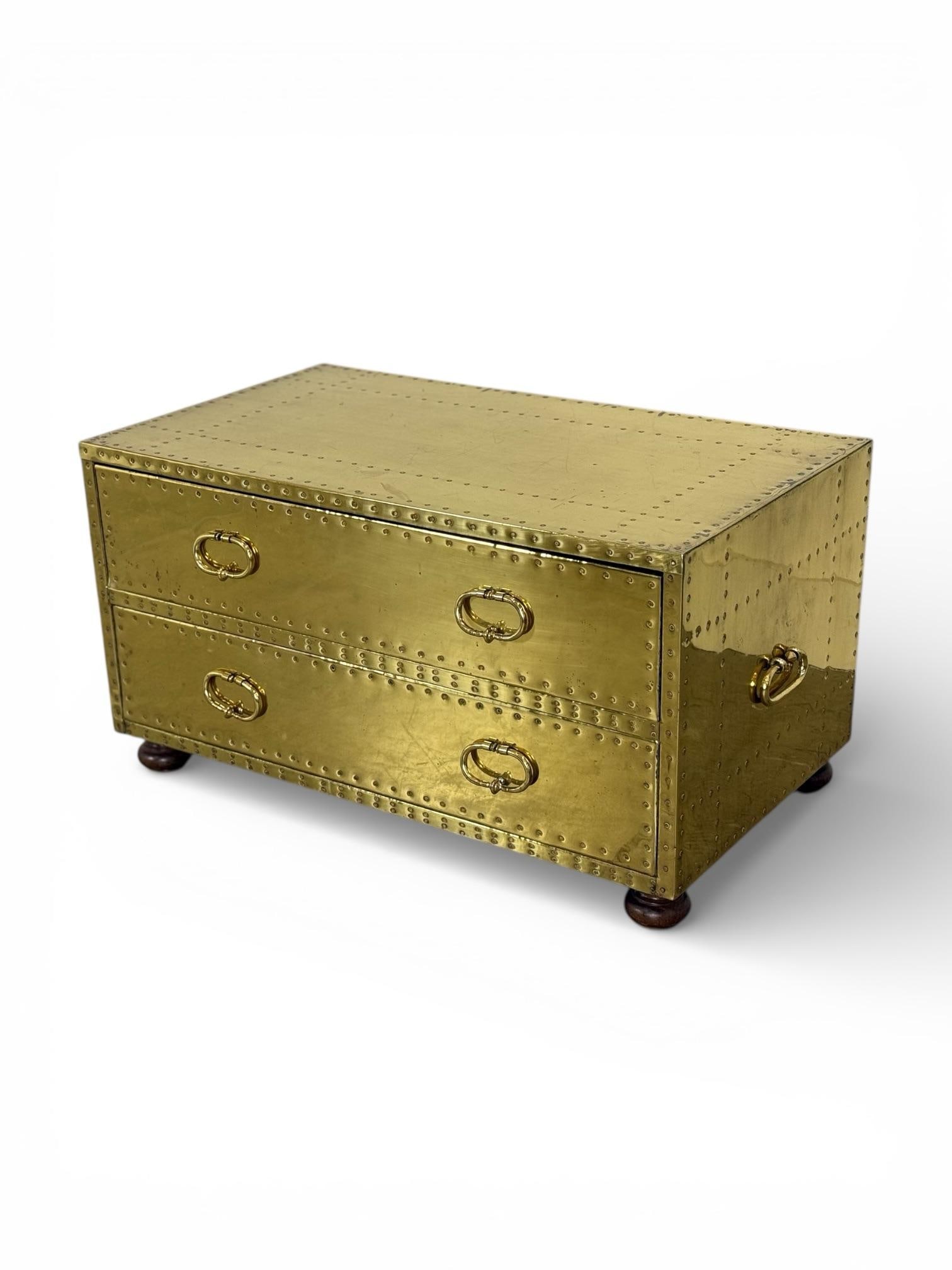 Vintage Sarreid LTD Brass Chest - Spain Circa 1970s - Two Drawer Brass Trunk - 7