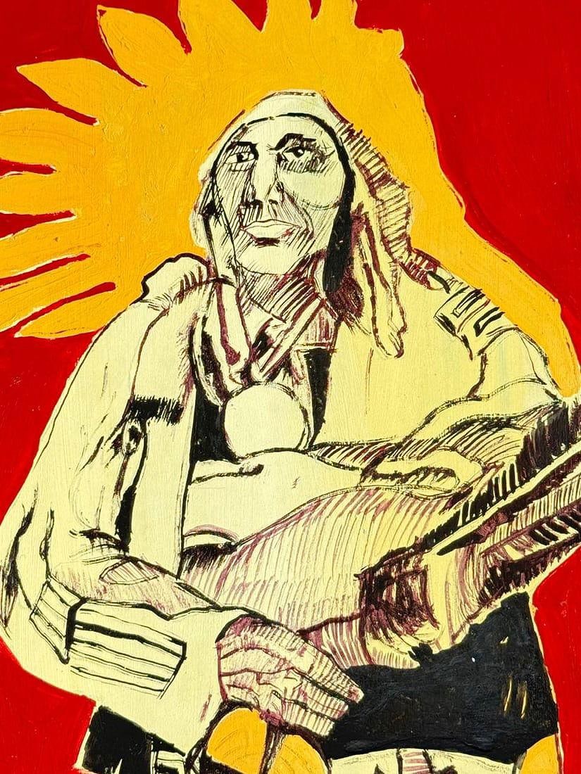 1980s In the Style of Fritz Scholder Drawing on Paper Painting - 2