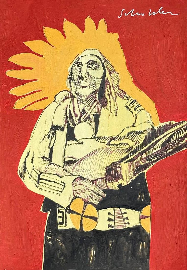 1980s In the Style of Fritz Scholder Drawing on Paper Painting - 5