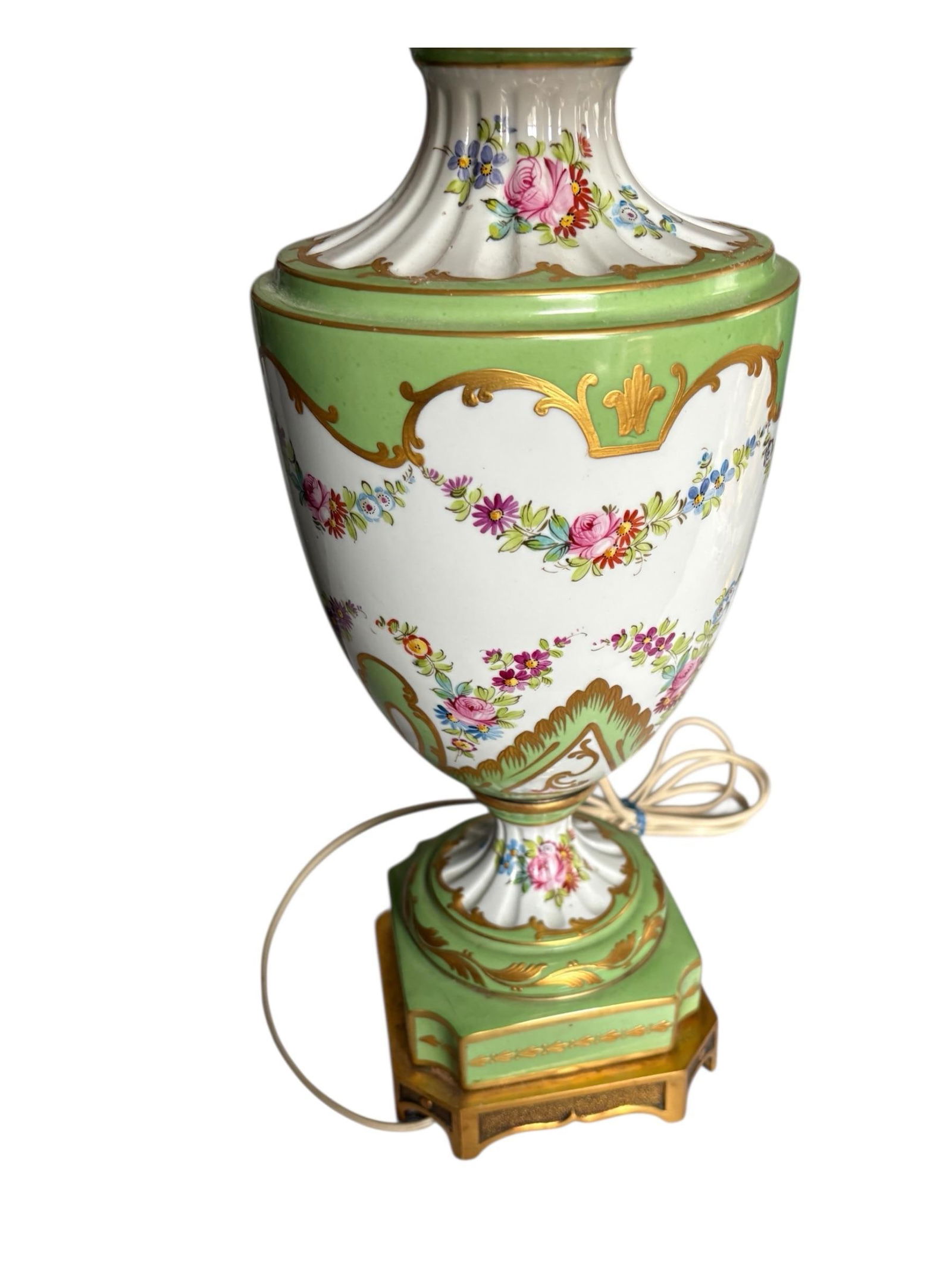 Late 19th C Sevres Style Lamp Hand Painted and Hand Gilded in Louis XVI Style - 3
