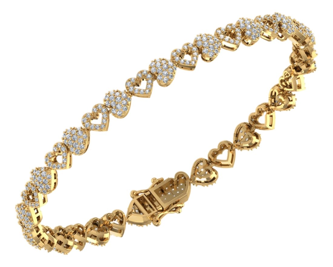 10K Yellow Gold Round Diamond Heart Designer 7 Inch Bracelet 2-1/6 Cttw (1 of 3)