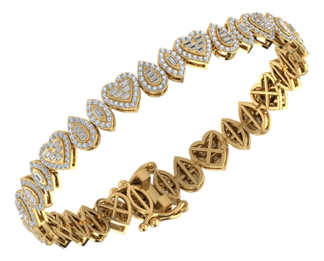 10K Yellow Gold Round Baguette Diamond Designer 7 Inch Bracelet 2-3/8 Cttw: Golden Horizon: 10K Yellow Gold & 2-3/8 Cttw Round & Baguette BraceletWarmth Meets High-Fashion SparkleEmbrace the classic allure of 10K yellow gold paired with an impressive 2-3/8 Cttw of diamonds.