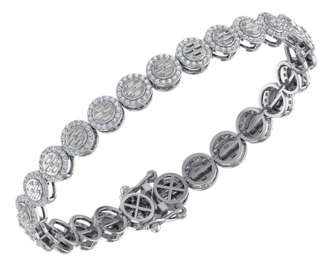 10K White Gold Round Baguette Diamond Designer 7 Inch Bracelet 2-3/8 Cttw: Celestial Glow: 10K White Gold & 2-3/8 Cttw Round & Baguette BraceletUnrivaled Brilliance in Every StepCommand attention with this 2-3/8 Cttw round and baguette diamond bracelet. Set in 10K white