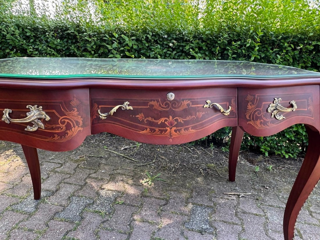 Circa 1970 French Louis XVI Mahogany Bronze Writing Desk - 2