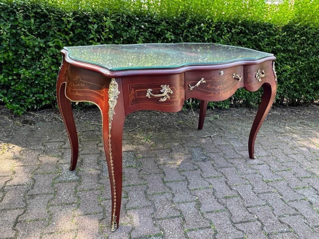 Circa 1970 French Louis XVI Mahogany Bronze Writing Desk - 5