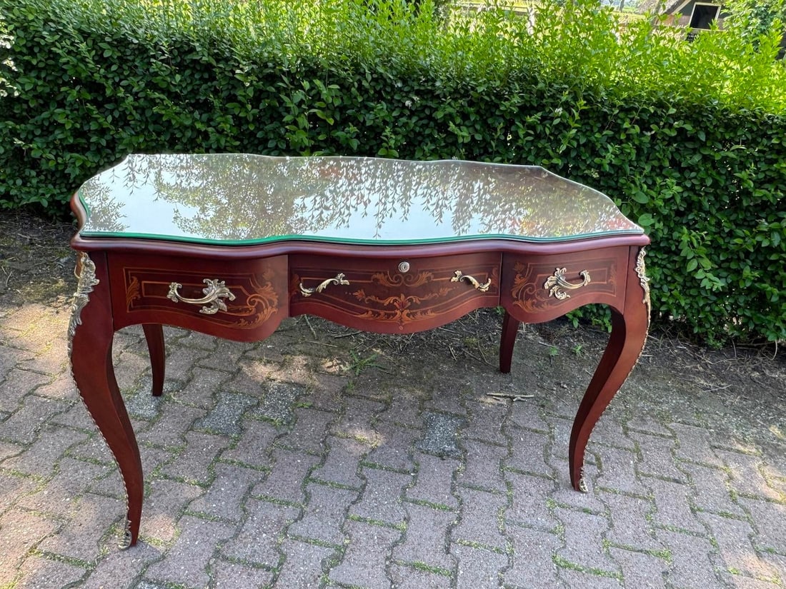 Circa 1970 French Louis XVI Mahogany Bronze Writing Desk - 8