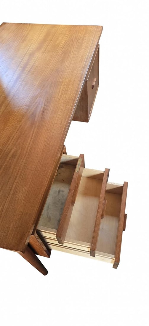 1960s Danish Modern Teak Floating Top Executive Desk | Asymmetrical Design, Solid Wood Drawers | Exc - 2