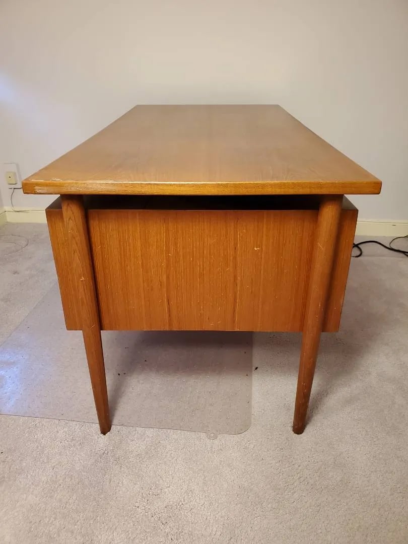 1960s Danish Modern Teak Floating Top Executive Desk | Asymmetrical Design, Solid Wood Drawers | Exc - 3